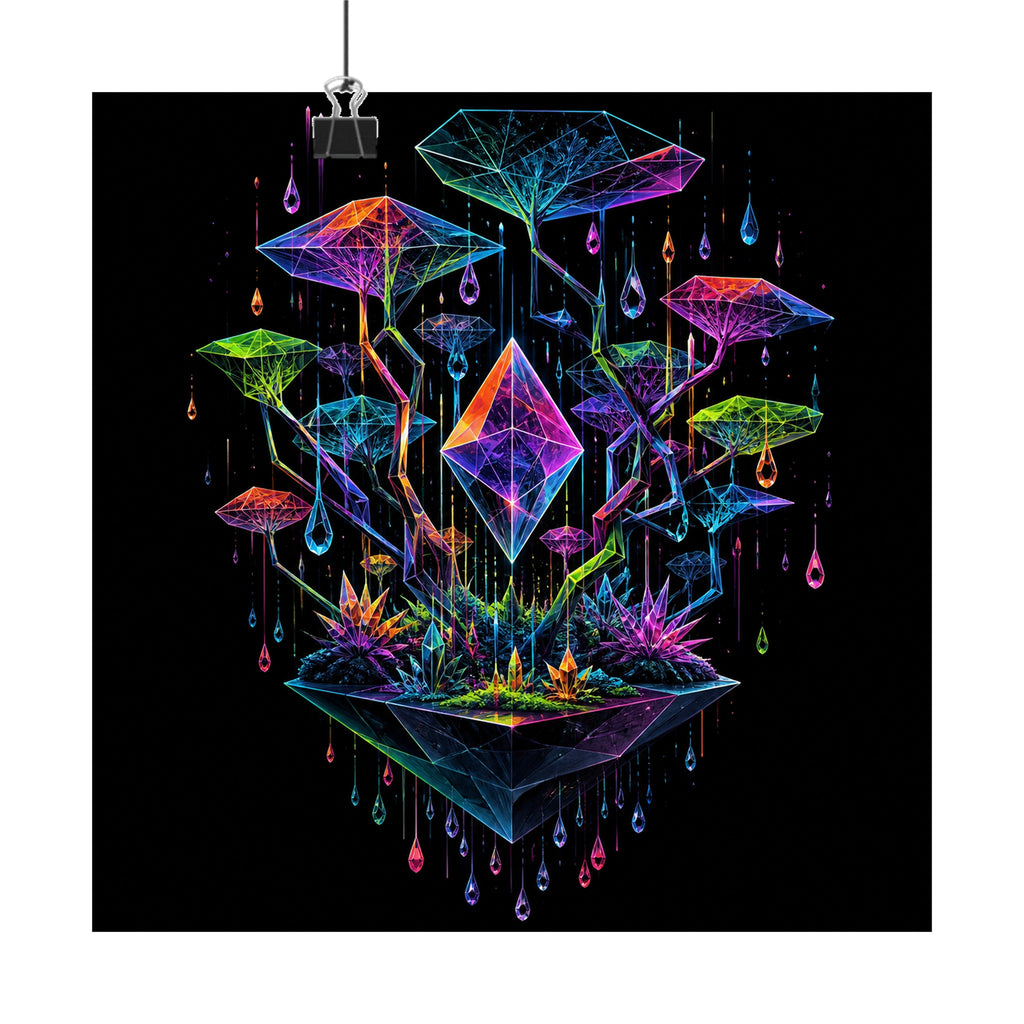 Polyhedral Rain Garden original KOSVYRE art print displayed with binder clips