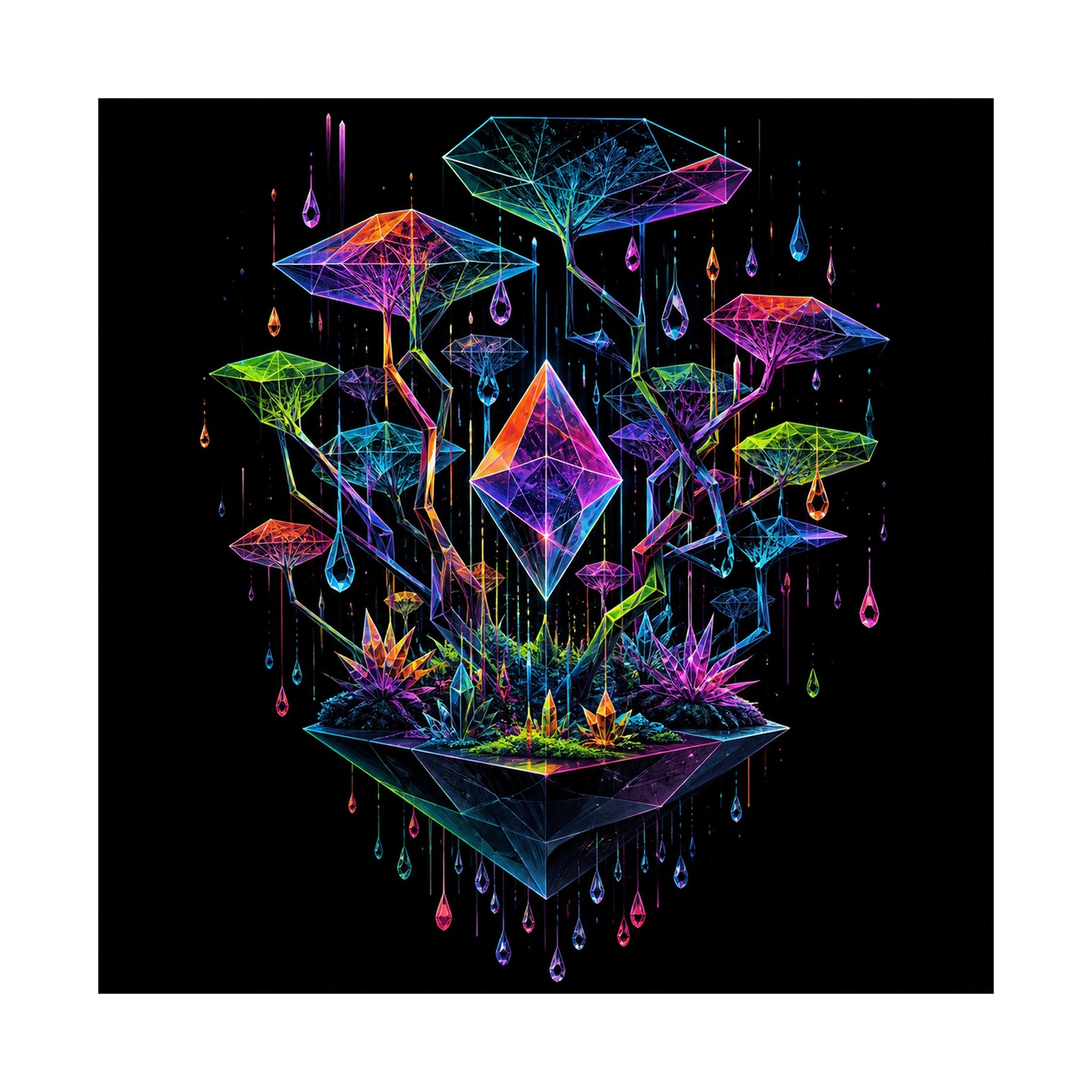 Polyhedral Rain Garden original KOSVYRE art print shown on a clean white display