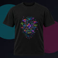 Polyhedral Rain Garden original KOSVYRE design on a black graphic tee against a graphite studio background