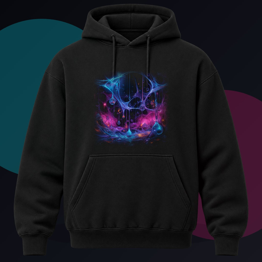 Polymer Rainfield original KOSVYRE design on a black hoodie against a graphite studio background