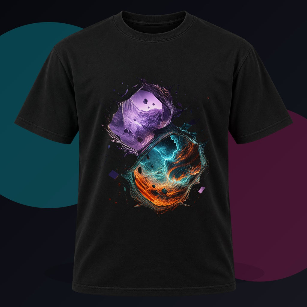 Portal Weather Study original KOSVYRE design on a black graphic tee against a graphite studio background
