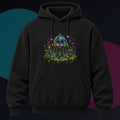Prism Moss Observatory original KOSVYRE design on a black hoodie against a graphite studio background