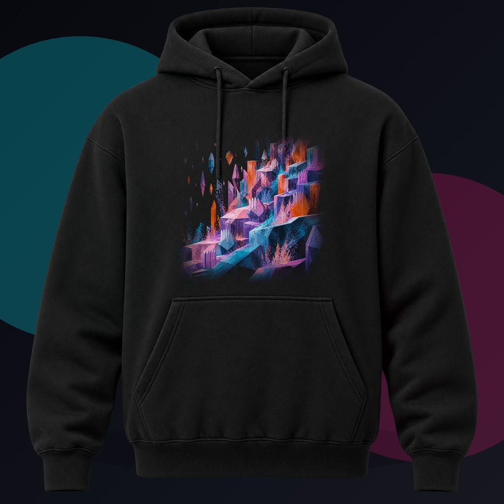 Prism Quarry Choir original KOSVYRE design on a black hoodie against a graphite studio background