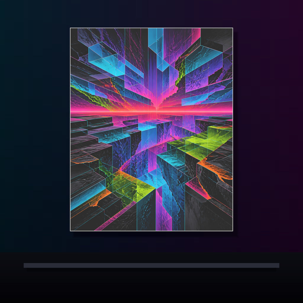 Prismatic Fault Garden original KOSVYRE poster displayed in a dark psychedelic gallery setting