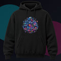 Prismatic Memory Aquarium original KOSVYRE design on a black hoodie against a graphite studio background