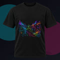 Prismatic Root Circuit original KOSVYRE design on a black graphic tee against a graphite studio background