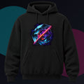 Prismatic Scar original KOSVYRE design on a black hoodie against a graphite studio background