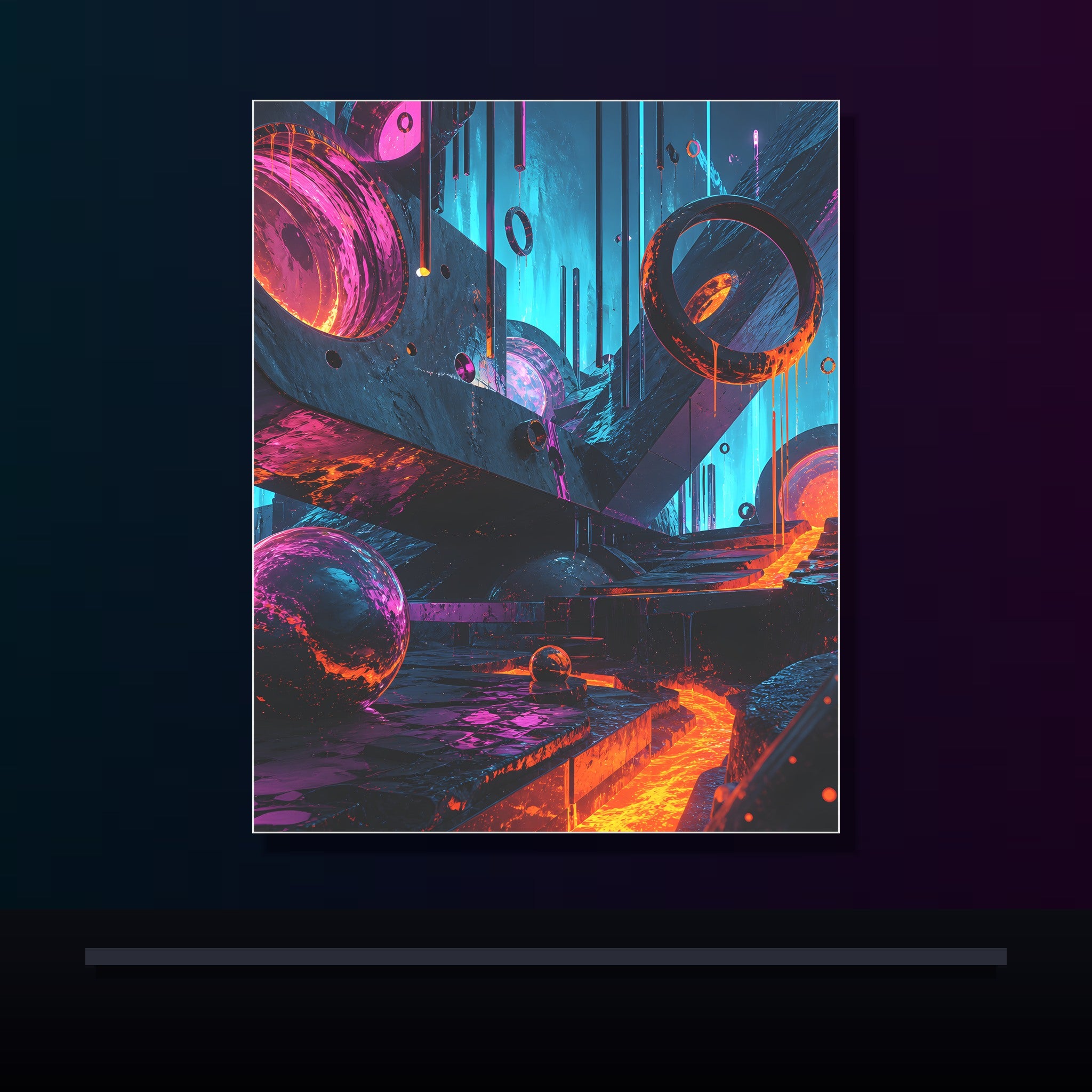 Pulse Foundry original KOSVYRE poster displayed in a dark psychedelic gallery setting