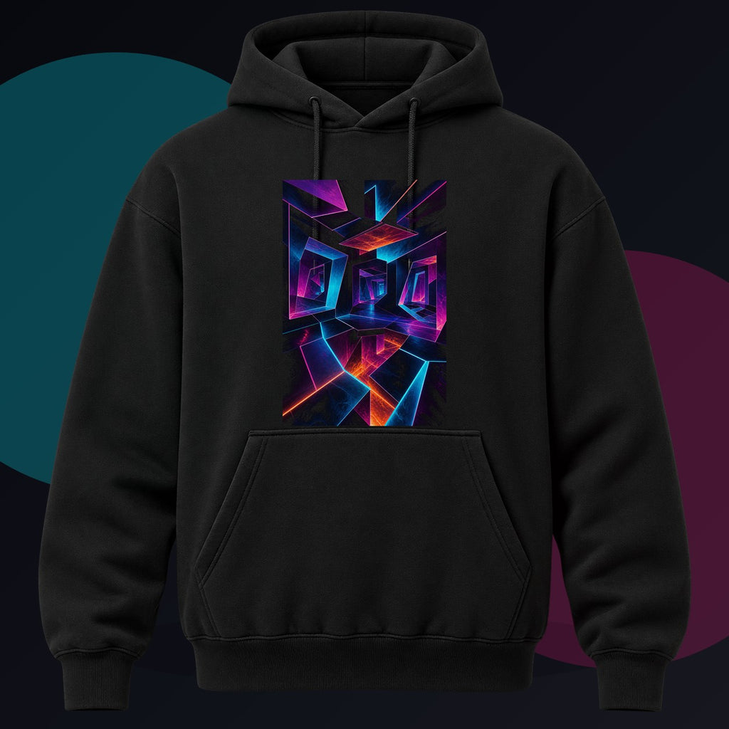 Pulse Geometry Chamber original KOSVYRE design on a black hoodie against a graphite studio background