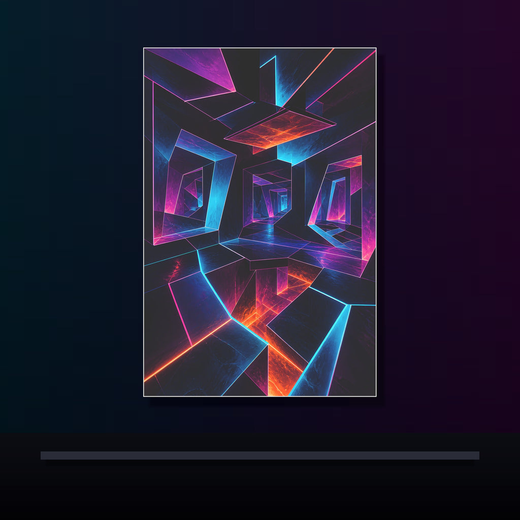 Pulse Geometry Chamber original KOSVYRE poster displayed in a dark psychedelic gallery setting