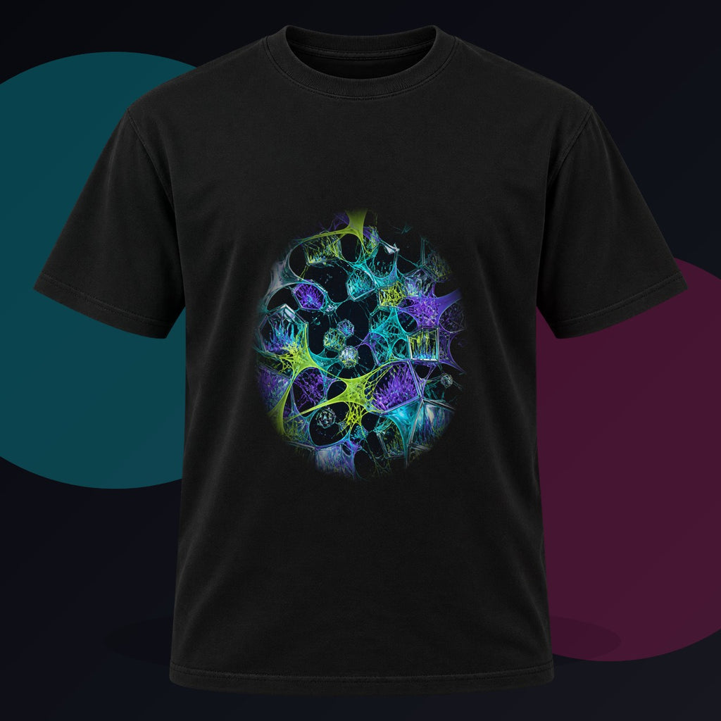 Pulse Habitat original KOSVYRE design on a black graphic tee against a graphite studio background