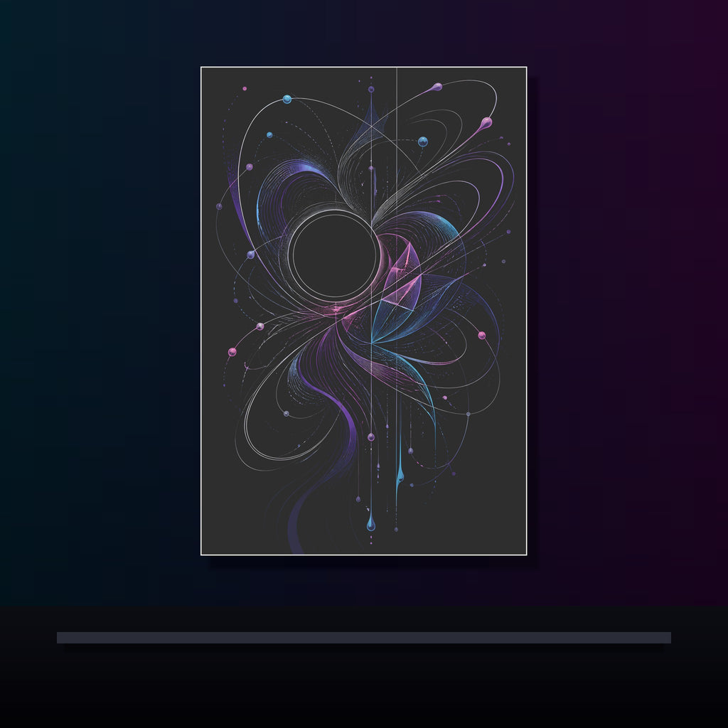 Quiet Orbit Bloom original KOSVYRE poster displayed in a dark psychedelic gallery setting