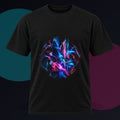 Quiet Voltage original KOSVYRE design on a black graphic tee against a graphite studio background
