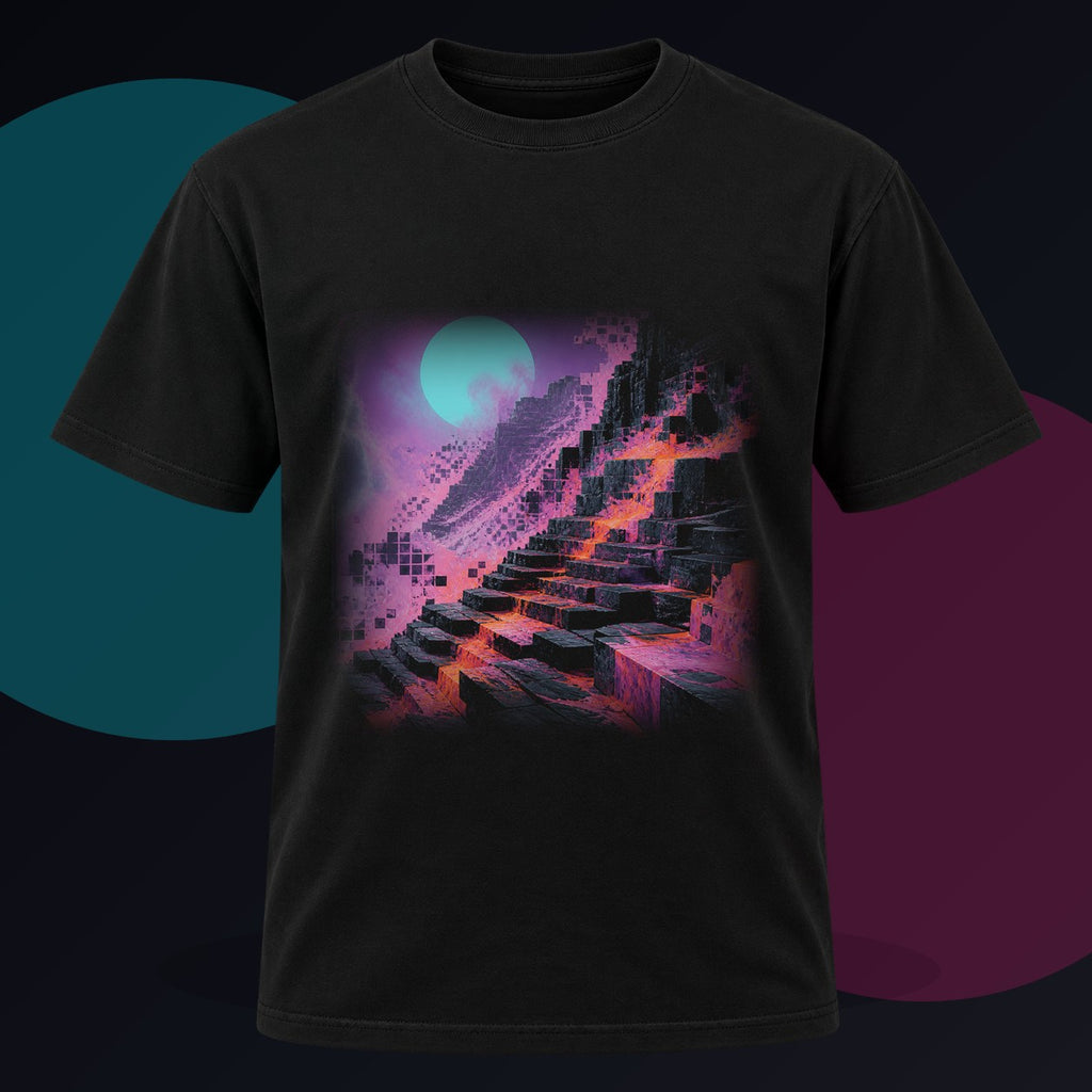 Raster Moon Quarry original KOSVYRE design on a black graphic tee against a graphite studio background