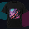 Raster Moon Quarry original KOSVYRE design on a black graphic tee against a graphite studio background