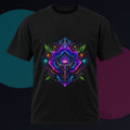 Recursion Engine Bloom original KOSVYRE design on a black graphic tee against a graphite studio background
