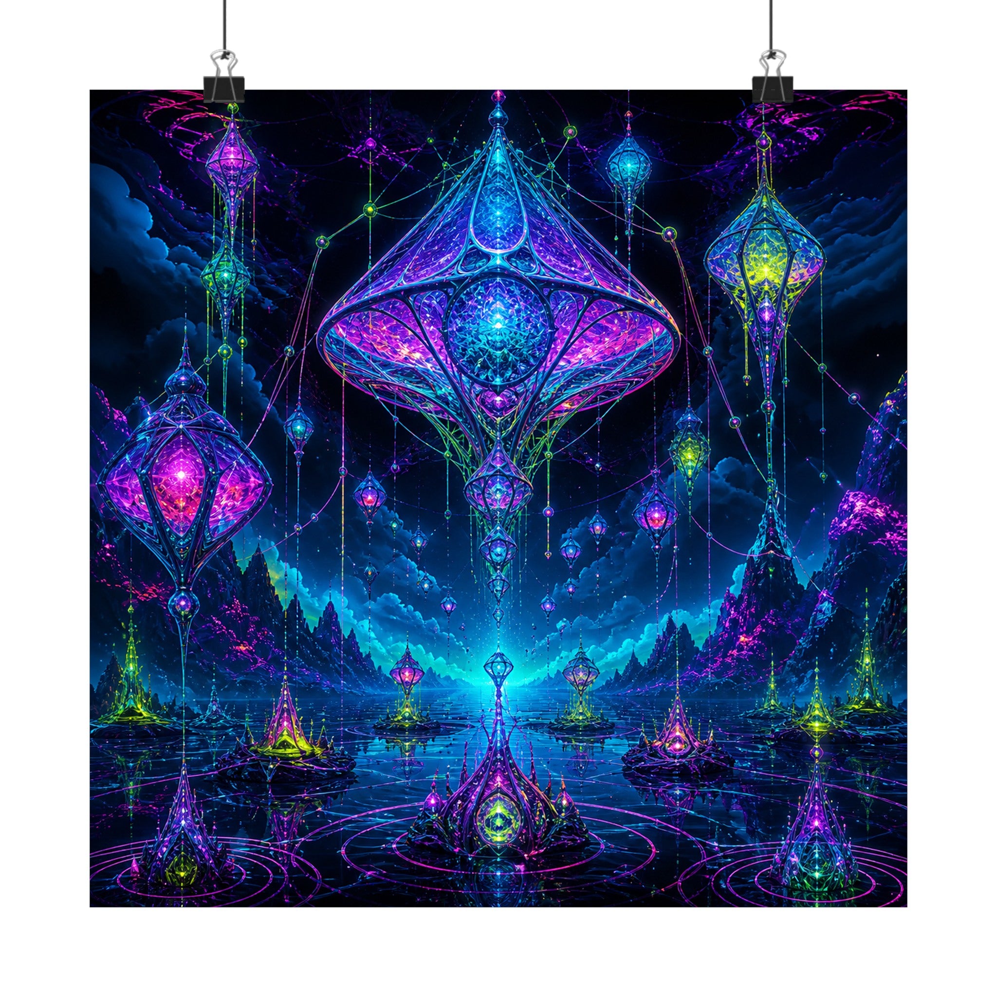 Recursive Lantern Field original KOSVYRE art print displayed with binder clips