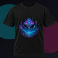 Recursive Lantern Field original KOSVYRE design on a black graphic tee against a graphite studio background