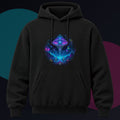 Recursive Lantern Field original KOSVYRE design on a black hoodie against a graphite studio background