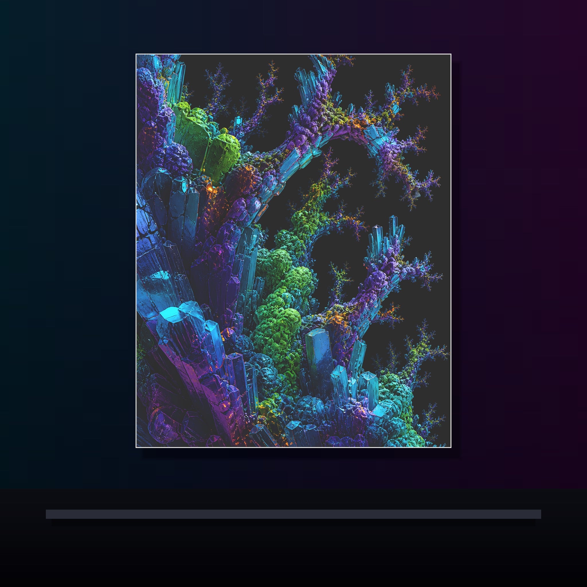 Recursive Mineral Choir original KOSVYRE poster displayed in a dark psychedelic gallery setting