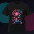 Retro Signal Bloom original KOSVYRE design on a black graphic tee against a graphite studio background