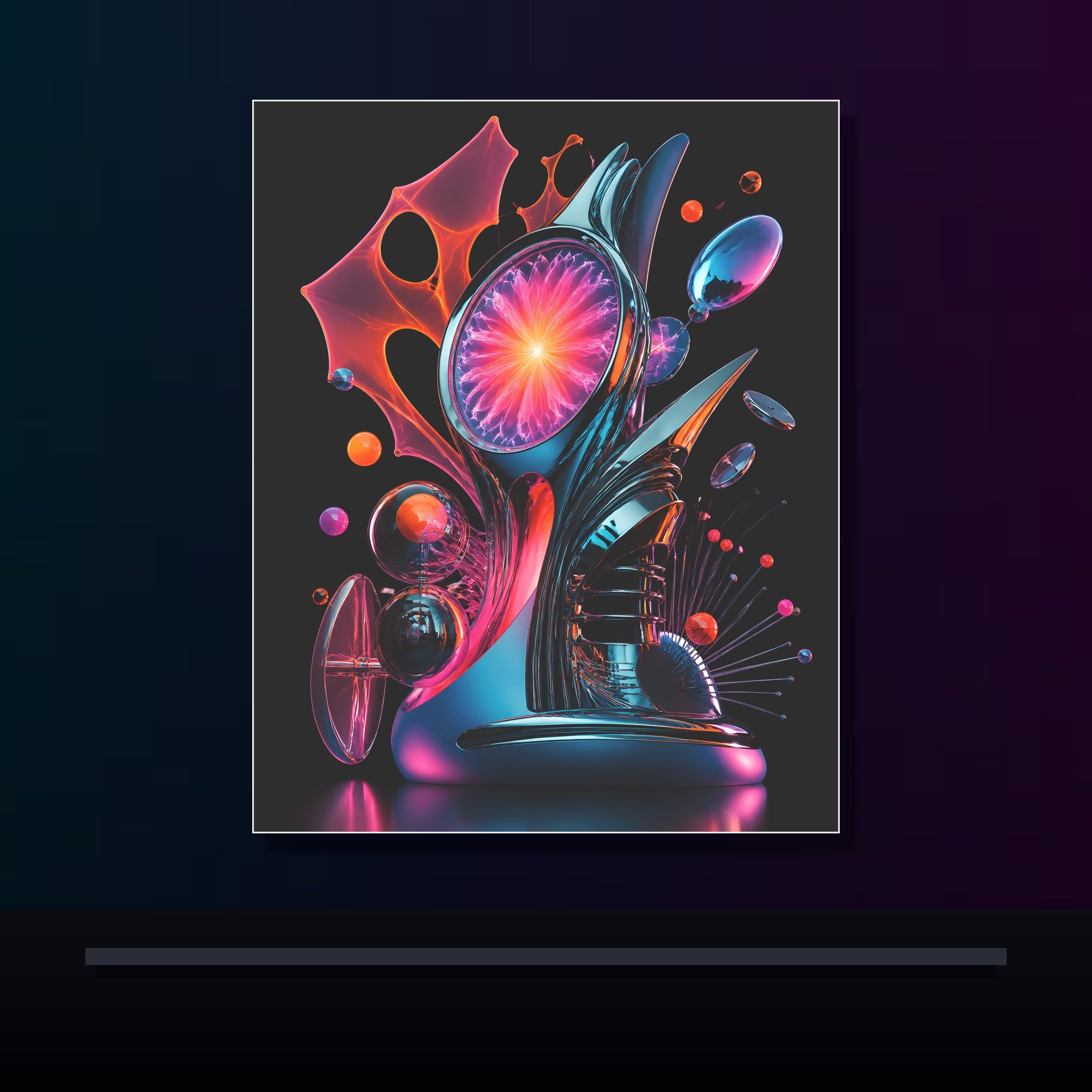 Retro Signal Bloom original KOSVYRE poster displayed in a dark psychedelic gallery setting