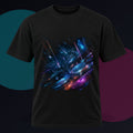 Sea of Glass Instruments original KOSVYRE design on a black graphic tee against a graphite studio background