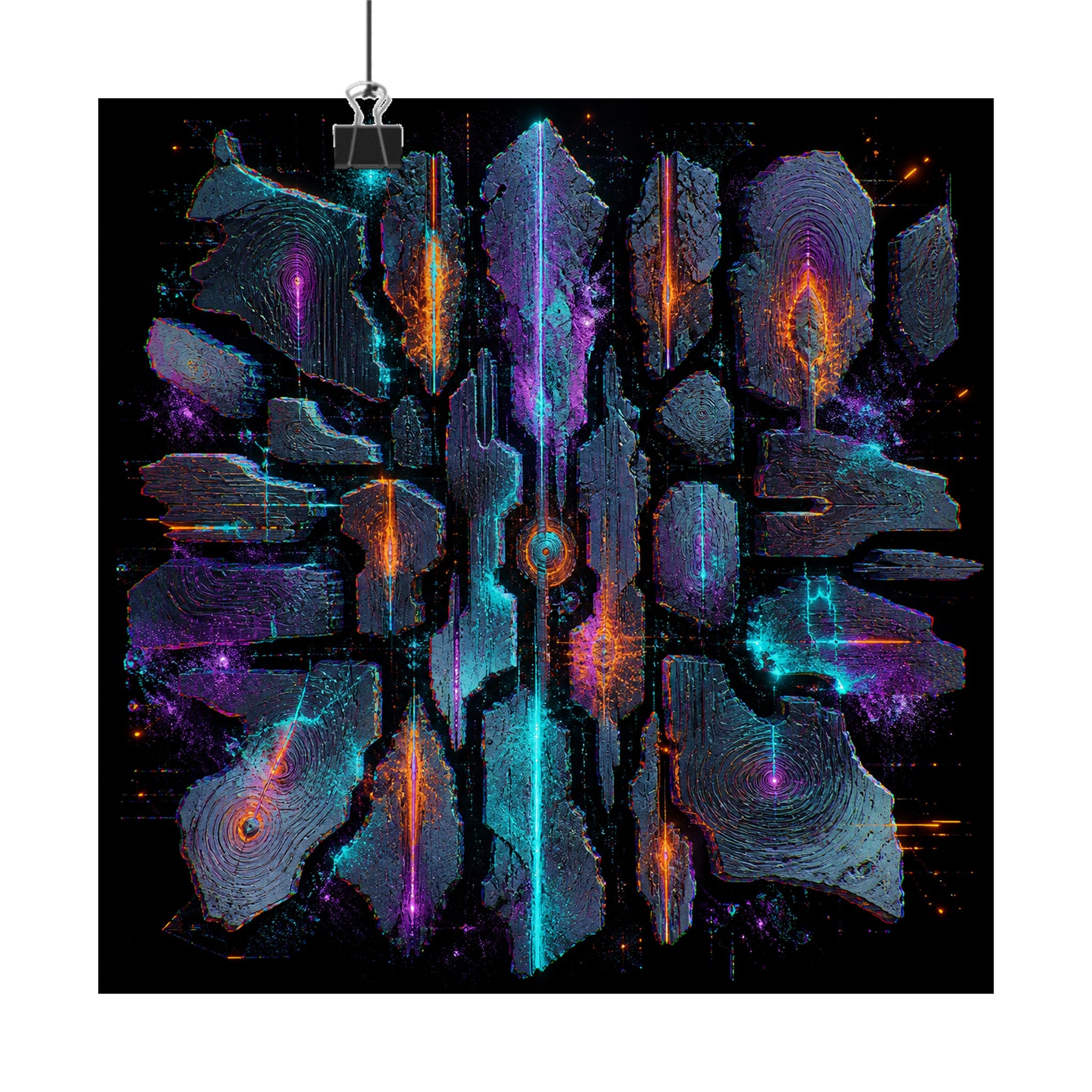 Signal Fossil Array original KOSVYRE art print displayed with binder clips