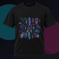 Signal Fossil Array original KOSVYRE design on a black graphic tee against a graphite studio background