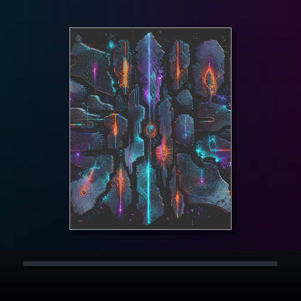 Signal Fossil Array original KOSVYRE poster displayed in a dark psychedelic gallery setting
