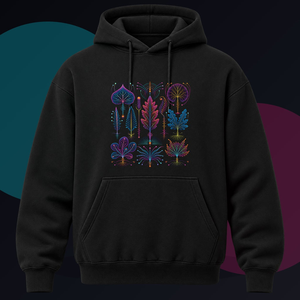 Signal Herbarium original KOSVYRE design on a black hoodie against a graphite studio background