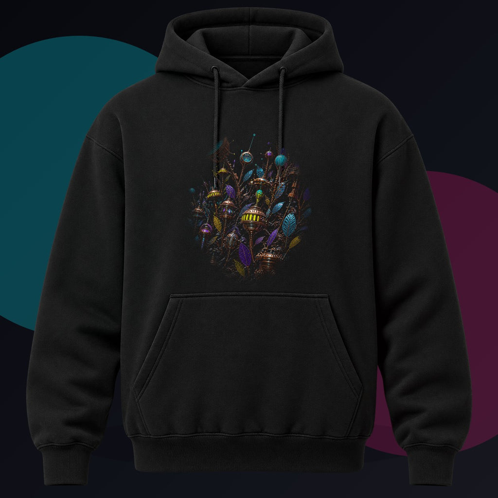Signal Machine Orchard original KOSVYRE design on a black hoodie against a graphite studio background
