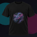 Signal Moss Protocol original KOSVYRE design on a black graphic tee against a graphite studio background