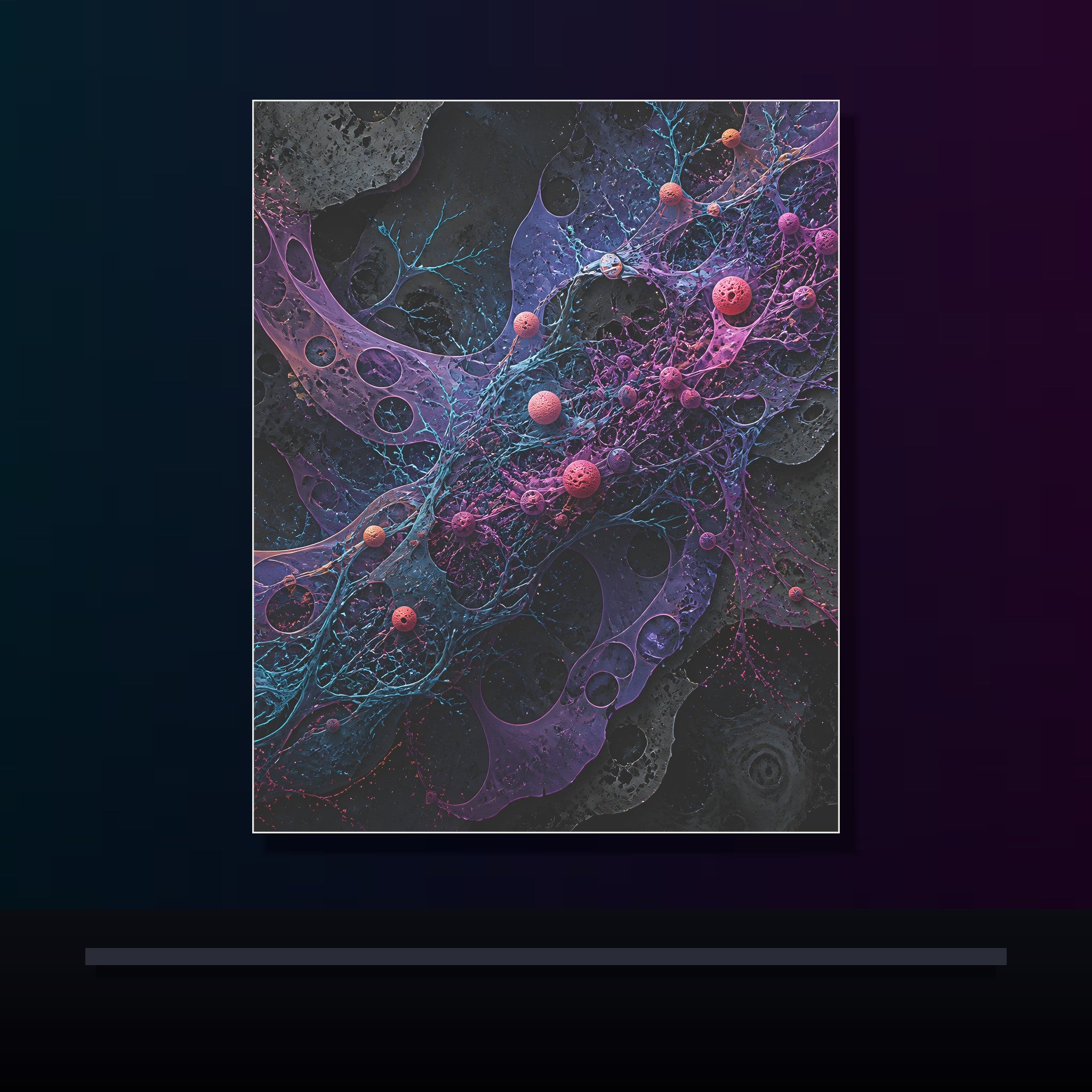 Signal Moss Protocol original KOSVYRE poster displayed in a dark psychedelic gallery setting