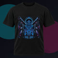 Signal Orchard original KOSVYRE design on a black graphic tee against a graphite studio background