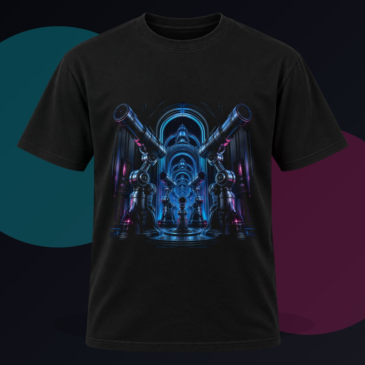 Signal Orchard original KOSVYRE design on a black graphic tee against a graphite studio background