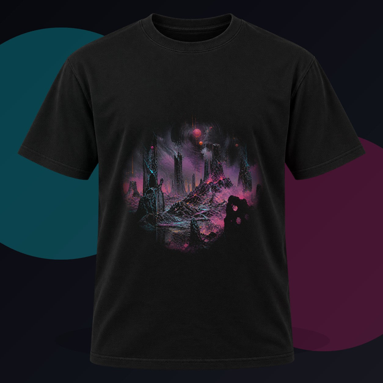 Signal Salt Ruins original KOSVYRE design on a black graphic tee against a graphite studio background