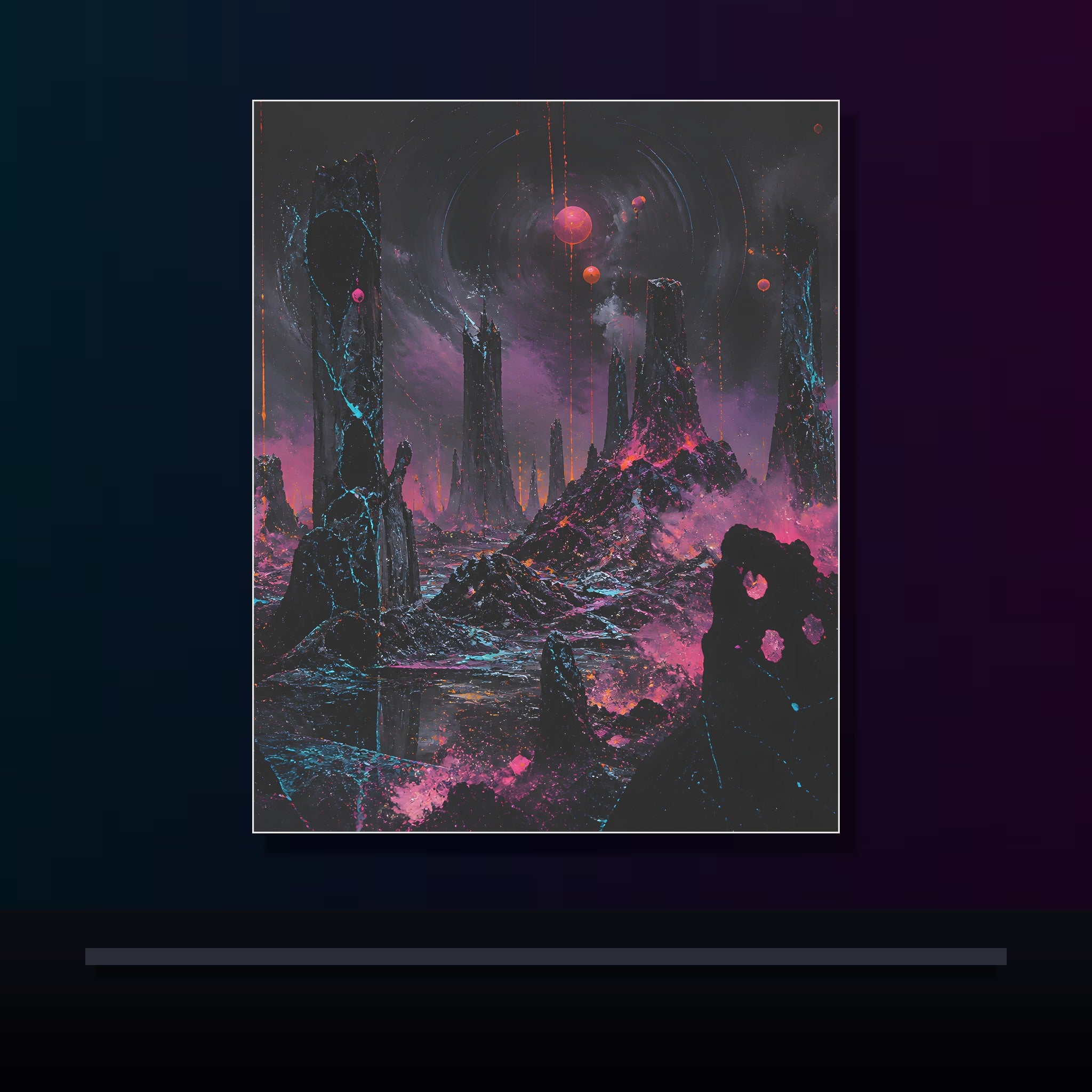 Signal Salt Ruins original KOSVYRE poster displayed in a dark psychedelic gallery setting