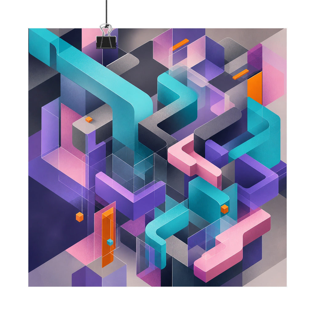 Soft Geometry Engine original KOSVYRE art print displayed with binder clips