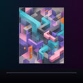 Soft Geometry Engine original KOSVYRE poster displayed in a dark psychedelic gallery setting