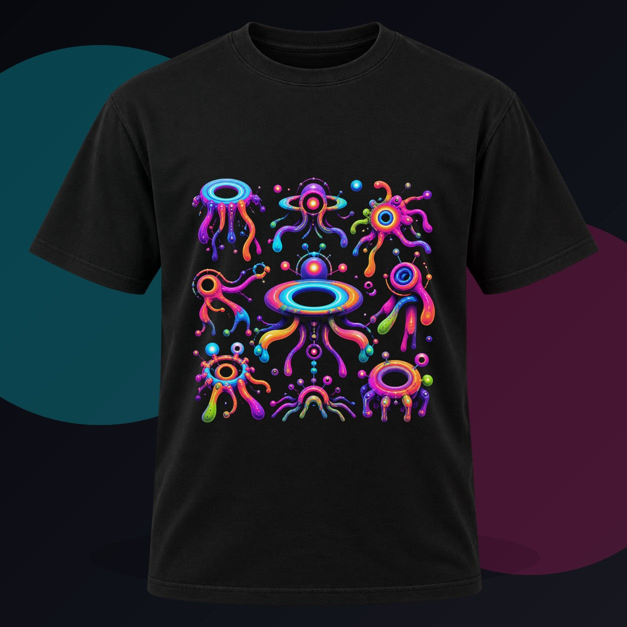 Soft Portal Zoology original KOSVYRE design on a black graphic tee against a graphite studio background