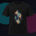 Soft Vector Ruin original KOSVYRE design on a black graphic tee against a graphite studio background