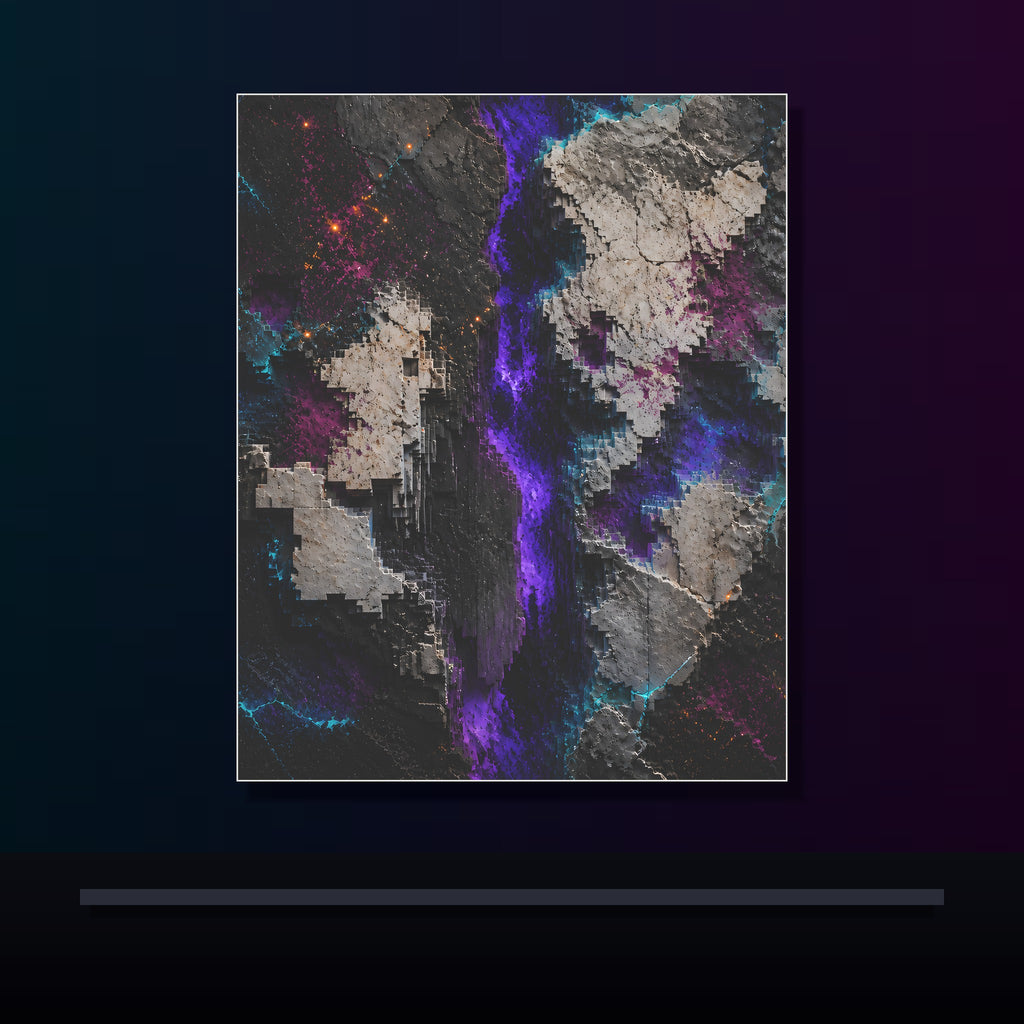 Static Limestone Memory original KOSVYRE poster displayed in a dark psychedelic gallery setting