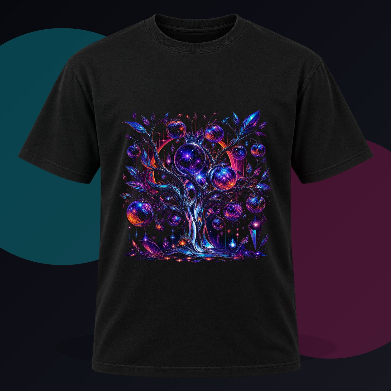 Stroboscopic Orchard original KOSVYRE design on a black graphic tee against a graphite studio background