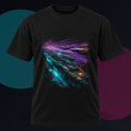 Substrate Meridian original KOSVYRE design on a black graphic tee against a graphite studio background