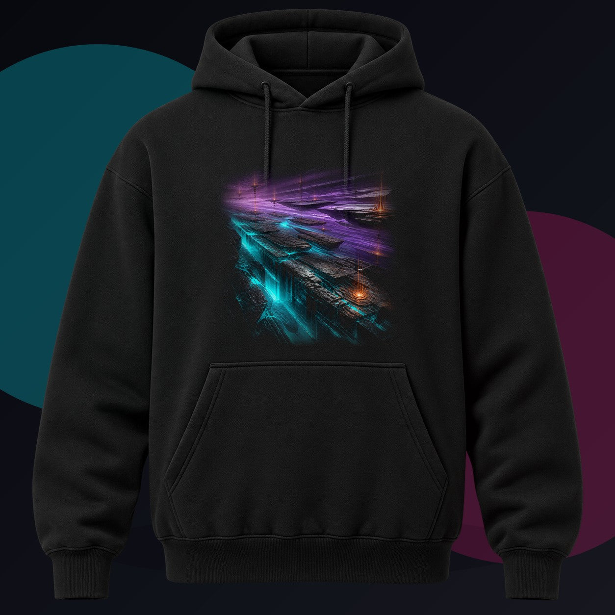 Substrate Meridian original KOSVYRE design on a black hoodie against a graphite studio background