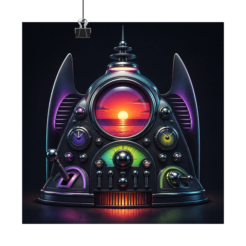 Synthetic Sunset Machine original KOSVYRE art print displayed with binder clips