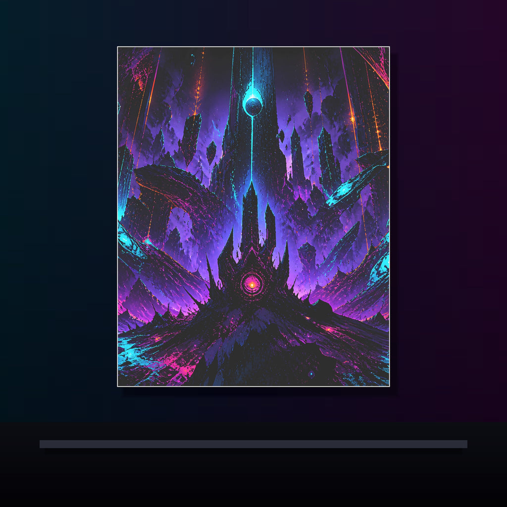 Terminal Bloom original KOSVYRE poster displayed in a dark psychedelic gallery setting