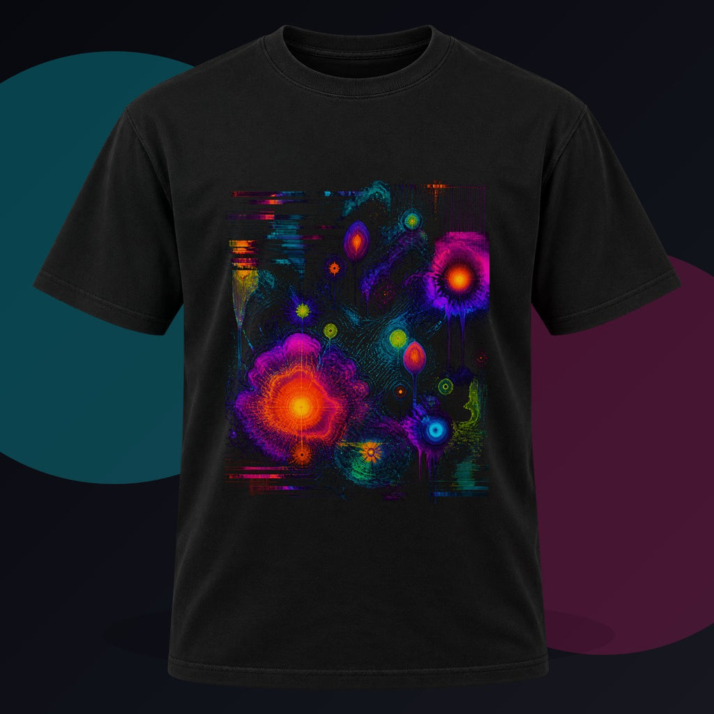 Thermal Bloom Archive original KOSVYRE design on a black graphic tee against a graphite studio background