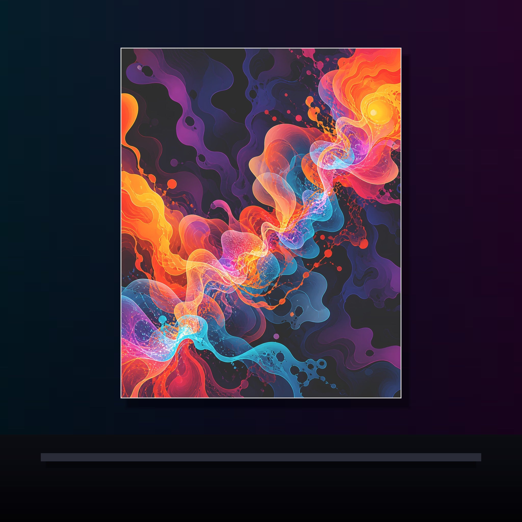 Thermal Bloom Relay original KOSVYRE poster displayed in a dark psychedelic gallery setting